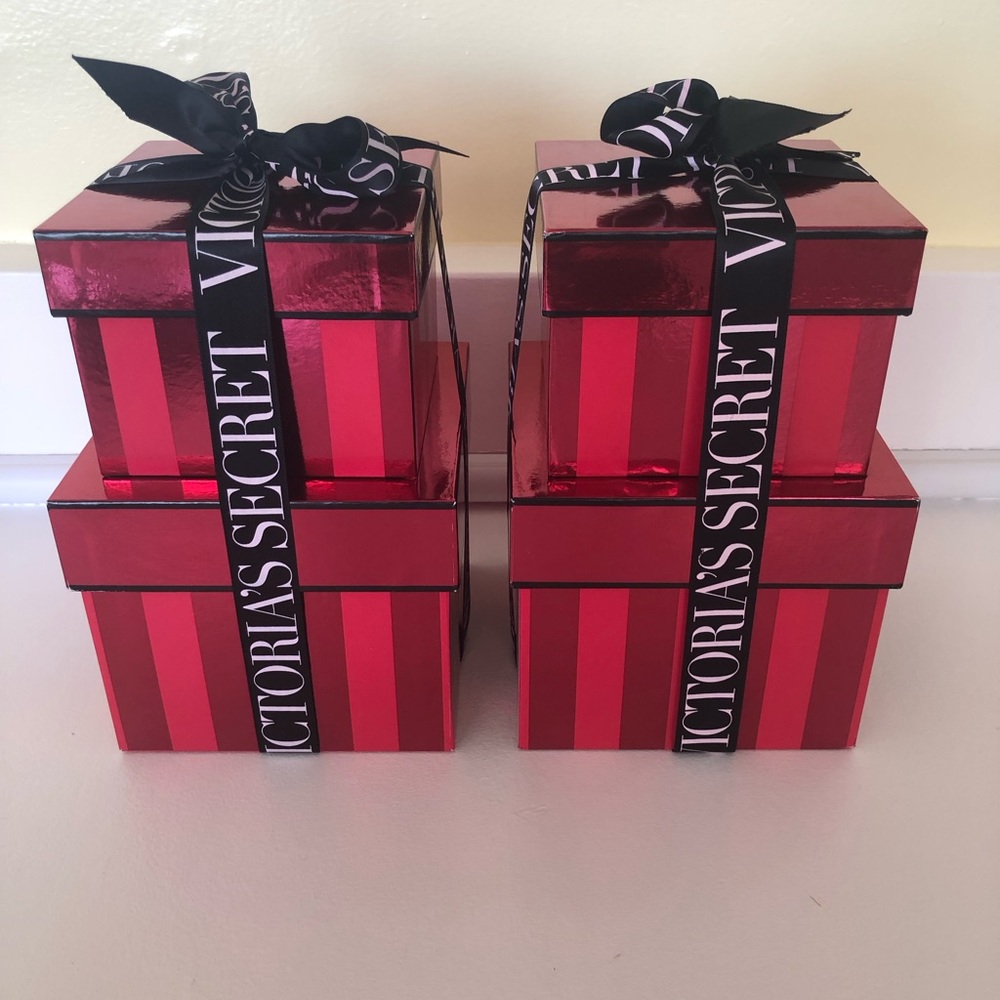 2 Victoria’s Secret Red Stripe Store Display Storage Boxes Excellent Gift Boxes
